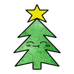 retro grunge texture cartoon christmas tree