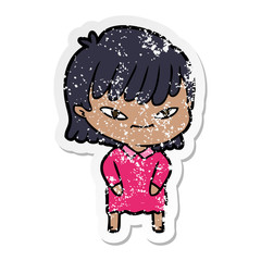 distressed sticker of a cartoon woman