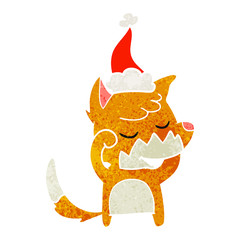 friendly retro cartoon of a fox waking up wearing santa hat