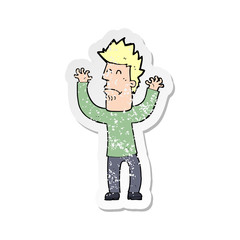retro distressed sticker of a cartoon stresssed man
