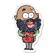 distressed sticker of a cartoon crazy happy man with beard and book