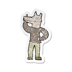 retro distressed sticker of a cartoon werewolf with idea