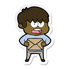 sticker of a worried cartoon boy