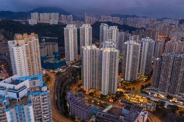 Top down view of Hong Kong Kowloon side at night