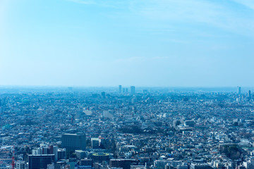 高層ビルから望む東京南部と霞の中の川崎武蔵小杉
