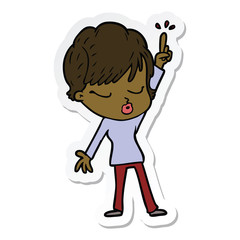 sticker of a cartoon woman with eyes shut