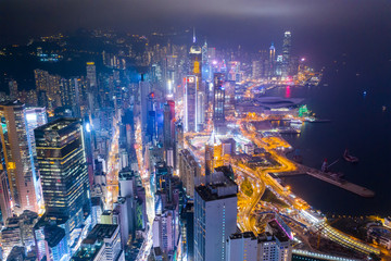 Obraz premium Hong Kong harbor front at night