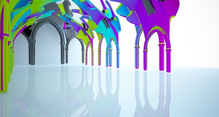 Abstract white and colored gradient  gothic interior. 3D illustration and rendering.