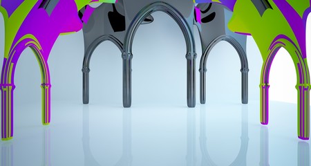 Abstract white and colored gradient  gothic interior. 3D illustration and rendering.