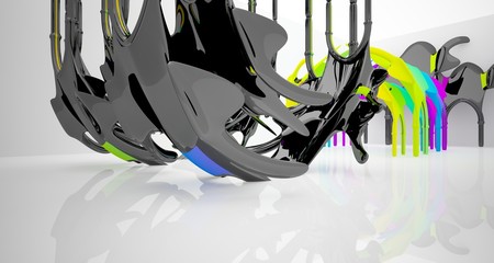 Abstract white and colored gradient  gothic interior. 3D illustration and rendering.