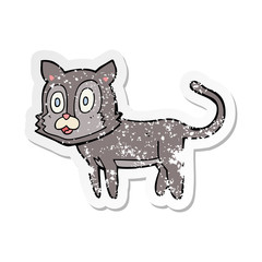 distressed sticker of a happy cartoon cat