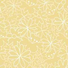 Seamless pattern with flowers, vector illustration. Cream yellow from background spring garden collections