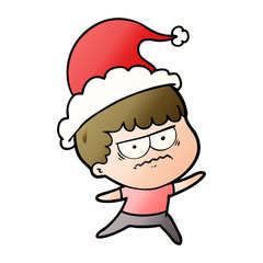 gradient cartoon of a annoyed man wearing santa hat