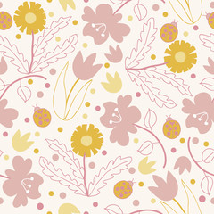 Seamless pattern with flowers, vector illustration. Off white background from spring garden collections