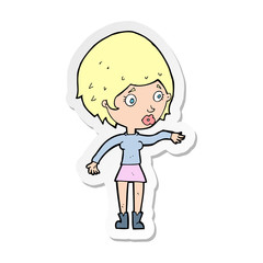 sticker of a cartoon concerned woman reaching out