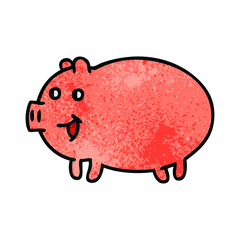 retro grunge texture cartoon pig