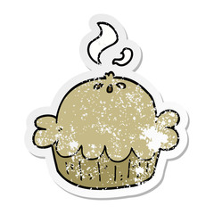 distressed sticker of a cartoon pie