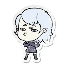 distressed sticker of a cartoon vampire girl