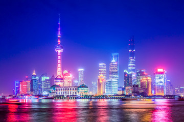 Obraz premium Night View of Shanghai Urban Architecture..