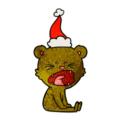 angry textured cartoon of a bear wearing santa hat
