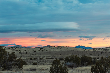 Beautiful New Mexico sunrise over winter landscape, Magdalena, copy space, horizontal aspect