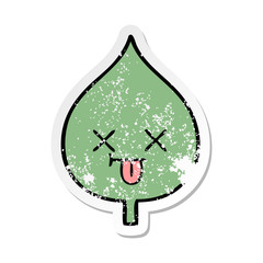 distressed sticker of a cute cartoon expressional leaf
