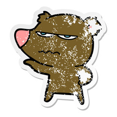 distressed sticker of a angry bear cartoon