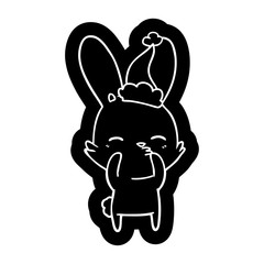 curious bunny cartoon icon of a wearing santa hat