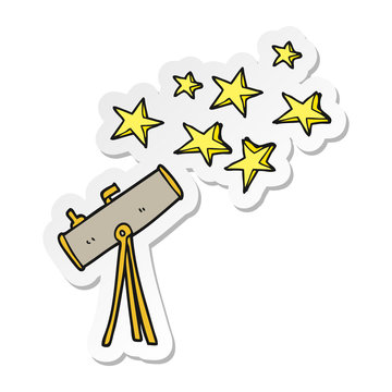 sticker of a cartoon telescope and stars