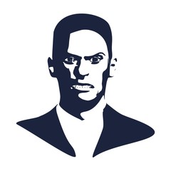 Man face. Angry man with open mouth. Front view