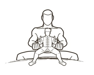 Kung Fu fighter, Martial arts action cartoon graphic vector.