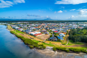 Nice houses on river bank in Harrington, New South Wales, Australia