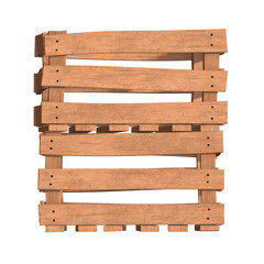 Wooden box for transportation and storage of products. Empty crate for fruits and vegetables. 3d render isolated on white background.