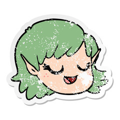 distressed sticker of a cartoon elf girl