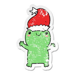 distressed sticker of a cute christmas frog