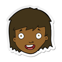 sticker of a cartoon happy female face