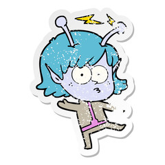distressed sticker of a cartoon alien girl
