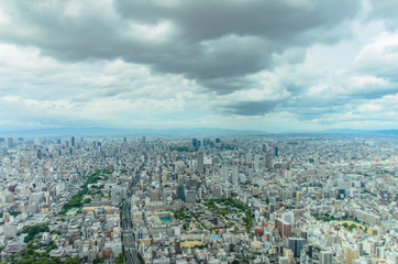 Aerial View of Osaka city from Abeno Harukas .