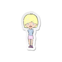 retro distressed sticker of a cartoon friendly woman