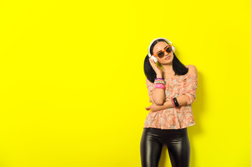 Girl  listens to music