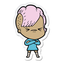 sticker of a cartoon annoyed hipster girl