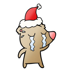 gradient cartoon of a crying bear wearing santa hat