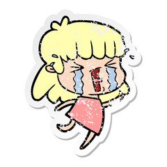 distressed sticker of a cartoon woman in tears