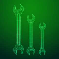 Wrench. Spanner repair tool. Mechanic or engineer instruments. Support service wireframe low poly mesh vector illustration