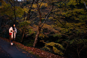 Obraz premium 紅葉と女の子