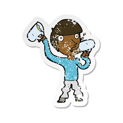 retro distressed sticker of a cartoon man drinking beer