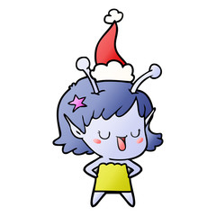 happy alien girl gradient cartoon of a wearing santa hat