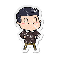distressed sticker of a cartoon friendly man