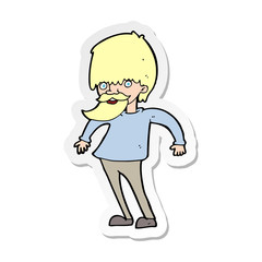sticker of a cartoon bearded man shrugging shoulders