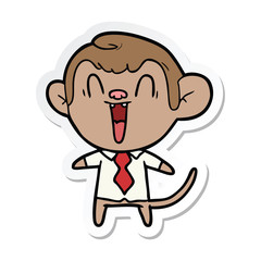 sticker of a cartoon laughing monkey